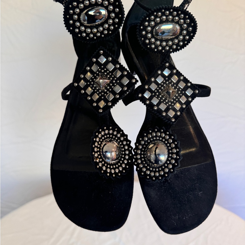 Hermes Black Sandals with Ornate Embellishments